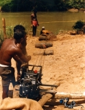 Portable petrol winch in action.